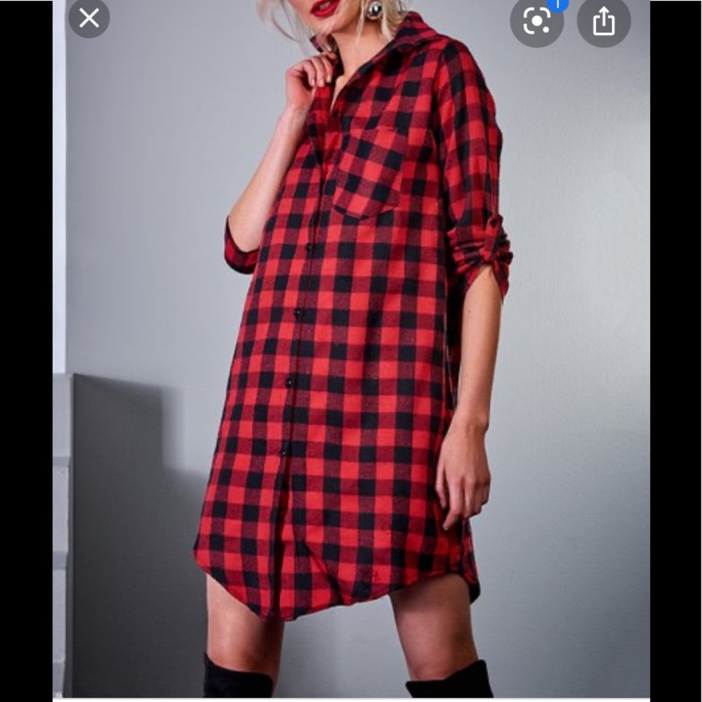 BUFFALO Checkered Red Flannel Shirt Dress XL
